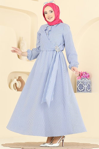 moda selvim Dress 5303NFC1010 Navy Blue - Thumbnail