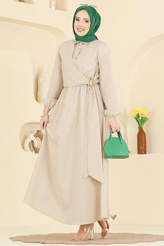 moda selvim الفستان بيج 5303NFC1010 - Thumbnail