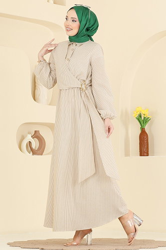 moda selvim الفستان بيج 5303NFC1010 - Thumbnail