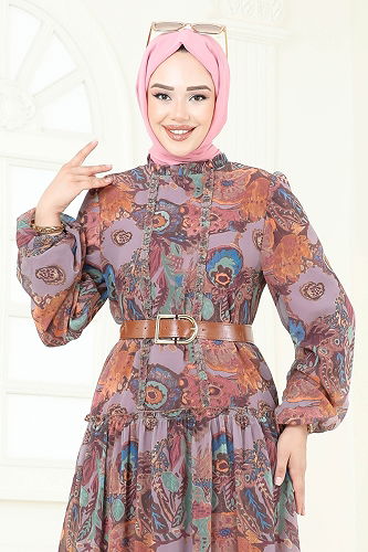 moda selvim Dress 5307AL357 Lilac - Thumbnail