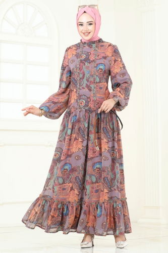 moda selvim الفستان ليلكي 5307AL357 - Thumbnail