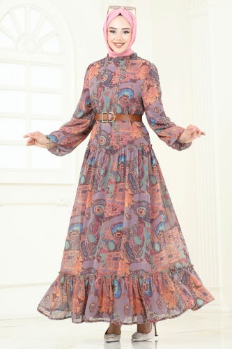 moda selvim الفستان ليلكي 5307AL357 - Thumbnail