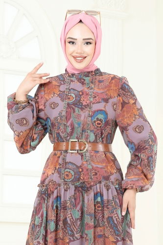 moda selvim الفستان ليلكي 5307AL357 - Thumbnail