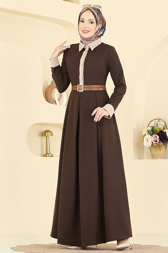 moda selvim Dress 5351AL357 Brown - Thumbnail
