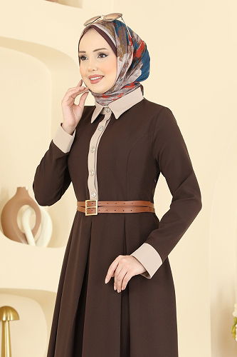 moda selvim Dress 5351AL357 Brown - Thumbnail