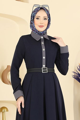 moda selvim Dress 5351AL357 Navy Blue - Thumbnail