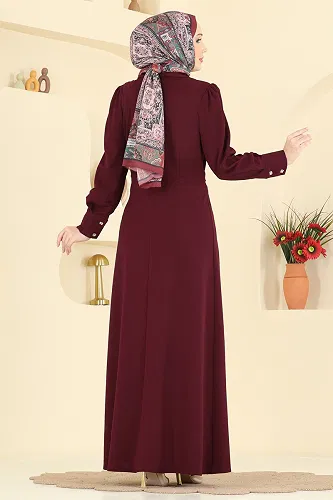 moda selvim Dress 5370AL357 Burgundy - Thumbnail