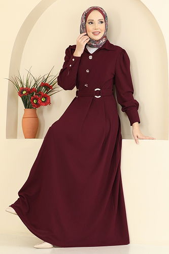 moda selvim الفستان خمري 5370AL357 - Thumbnail