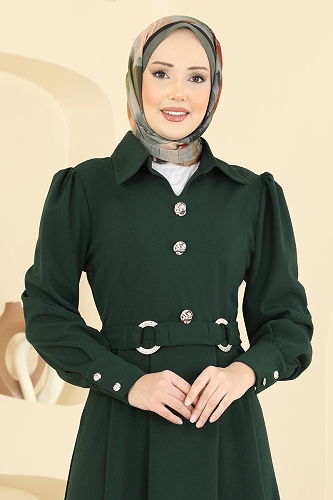 moda selvim Dress 5370AL357 Emerald - Thumbnail