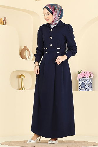 moda selvim الفستان كحلي 5370AL357 - Thumbnail