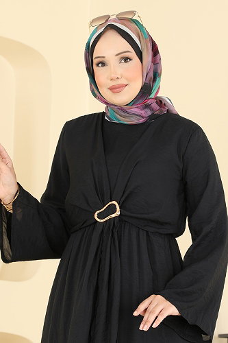 moda selvim Dress 5428NFC1010 Black - Thumbnail
