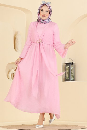 moda selvim Dress 5428NFC1010 Pink - Thumbnail