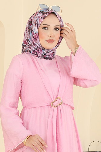 moda selvim Dress 5428NFC1010 Pink - Thumbnail
