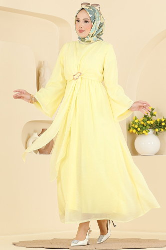 moda selvim Dress 5428NFC1010 Yellow - Thumbnail