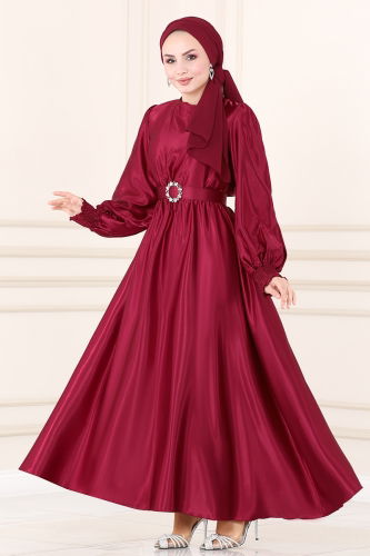 moda selvim Dress 5509EDF311 Claret Red - Thumbnail