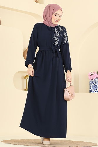 moda selvim Dress 550ASN888 Navy Blue - Thumbnail
