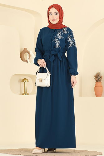 moda selvim الفستان بترولي 550ASN888 - Thumbnail