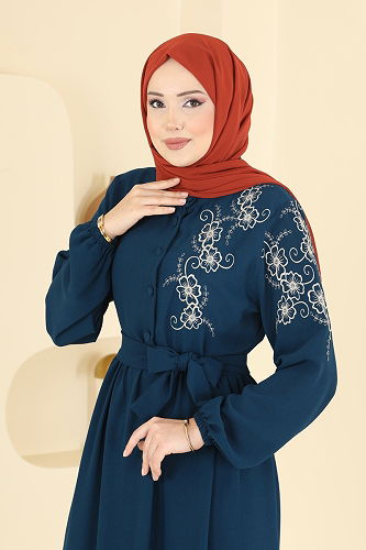 moda selvim الفستان بترولي 550ASN888 - Thumbnail