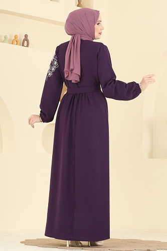 moda selvim الفستان أرجواني 550ASN888 - Thumbnail