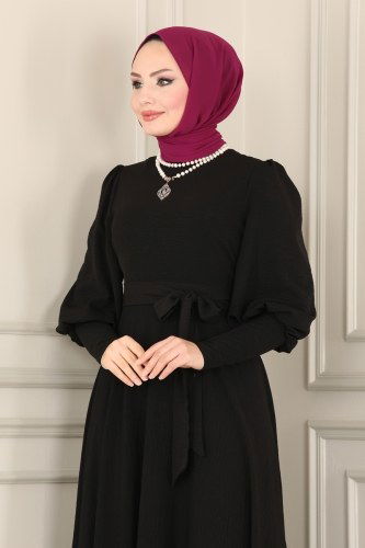 moda selvim 5512AB368 اسود فستان - Thumbnail