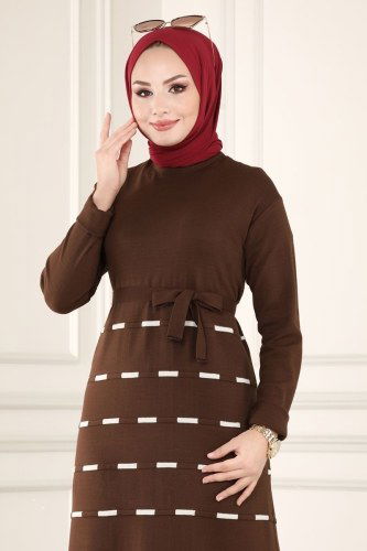moda selvim 553MT581 البني فستان - Thumbnail