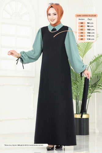 moda selvim Dress 555S324 Black&Mint - Thumbnail