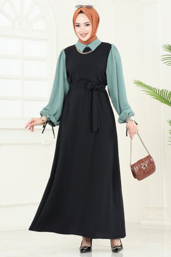 S.V.L. - Dress 555S324 Black&Mint