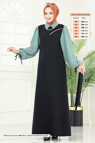 moda selvim الفستان أسود أخضر باهت 555S324 - Thumbnail