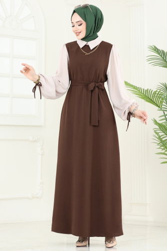 moda selvim Dress 555S324 Brown - Thumbnail