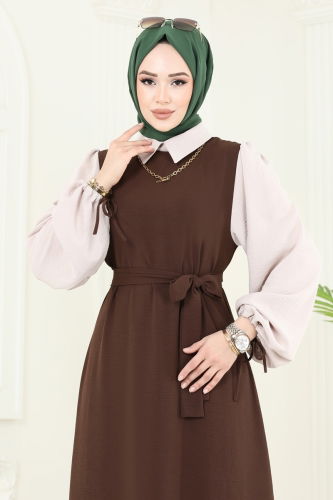 moda selvim Dress 555S324 Brown - Thumbnail