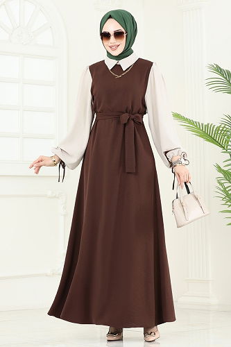moda selvim Dress 555S324 Brown - Thumbnail