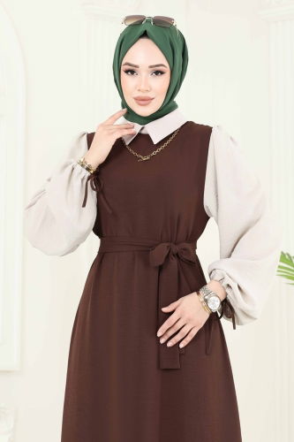 moda selvim Dress 555S324 Brown - Thumbnail