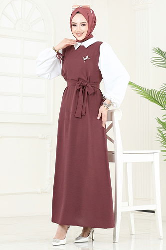 moda selvim Dress 555S324 Dark Rose Dusky - Thumbnail