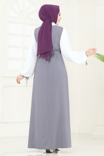 moda selvim الفستان رمادي 555S324 - Thumbnail