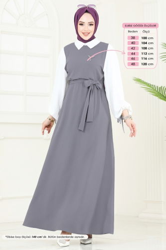 moda selvim الفستان رمادي 555S324 - Thumbnail
