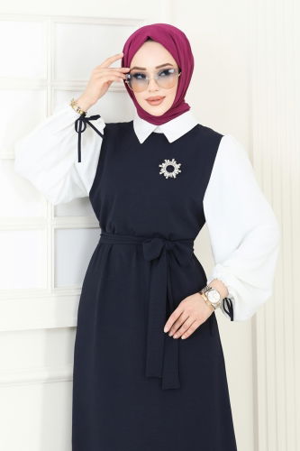 moda selvim Dress 555S324 Navy Blue - Thumbnail