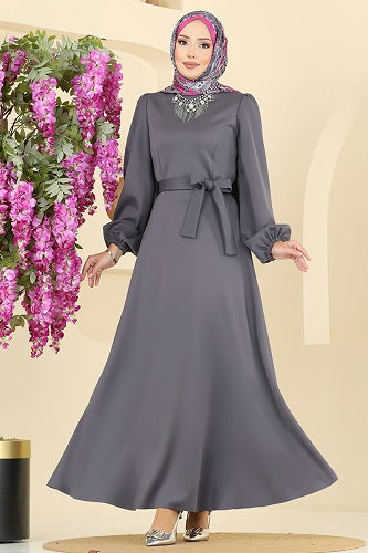 moda selvim الفستان رمادي غامق 5565EDF311 - Thumbnail