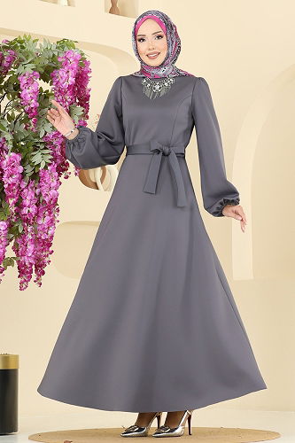 moda selvim الفستان رمادي غامق 5565EDF311 - Thumbnail