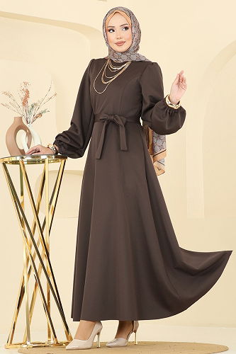 moda selvim الفستان بني 5565EDF311 - Thumbnail