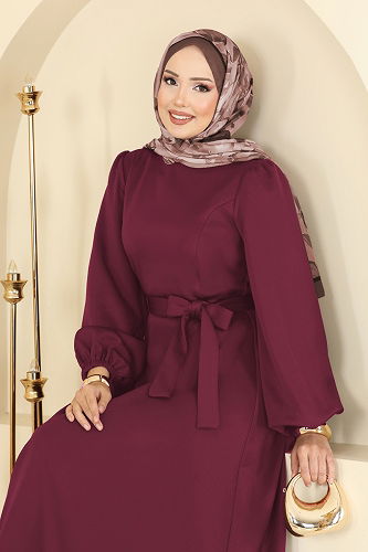 moda selvim الفستان خمري 5565EDF311 - Thumbnail