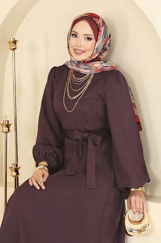 moda selvim Dress 5565EDF311 Damson - Thumbnail