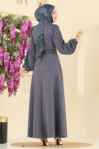 moda selvim الفستان رمادي غامق 5565EDF311 - Thumbnail