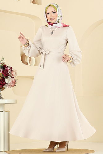 moda selvim الفستان بيج 5565EDF311 - Thumbnail