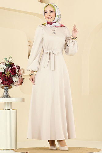 moda selvim الفستان بيج 5565EDF311 - Thumbnail