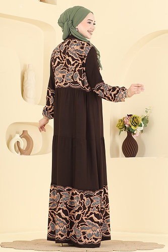 moda selvim الفستان بني 5571ZNNK1102 - Thumbnail