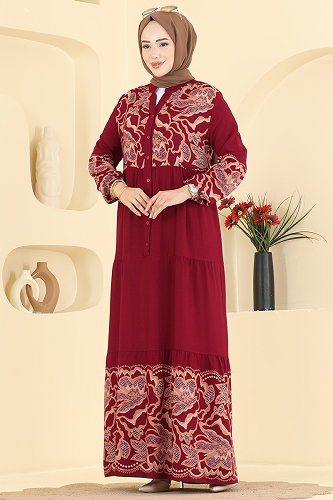 moda selvim الفستان خمري 5571ZNNK1102 - Thumbnail