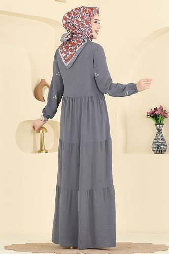 moda selvim الفستان رمادي غامق 5572ZNN863 - Thumbnail