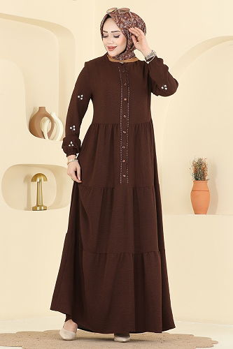 moda selvim الفستان بني 5572ZNN863 - Thumbnail