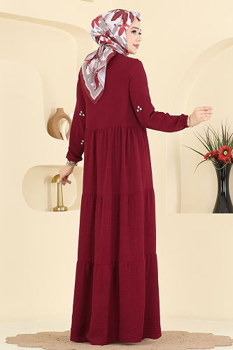 moda selvim Dress 5572ZNN863 Burgundy - Thumbnail