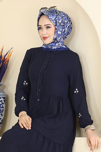 moda selvim Dress 5572ZNN863 Navy Blue - Thumbnail